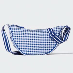 Blue and white gingham round mini shoulder bag NWT
